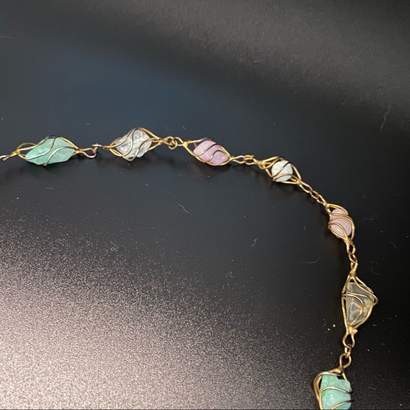 Sterling Silver Wrapped Natural Healing Gemstones Necklace, handmade - Picture 4 of 15